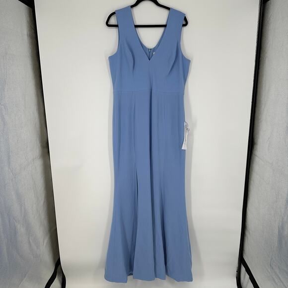 Dress the Population Sandra Mermaid Gown Sky Blue Slide Slit New Plus Size XXL - Picture 2 of 11